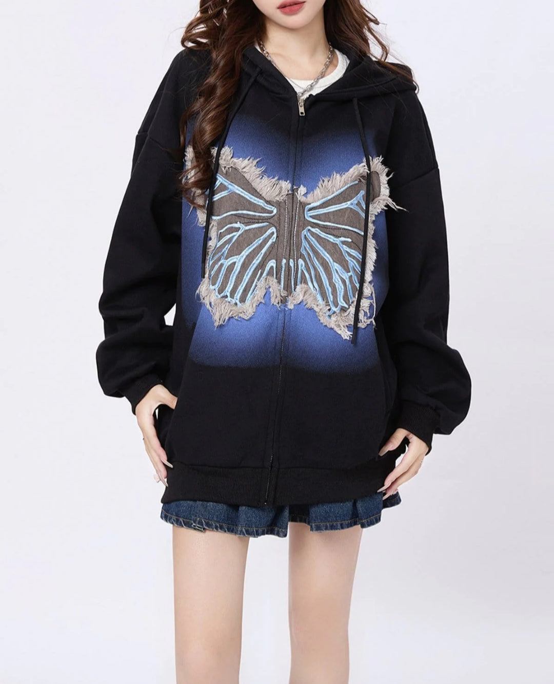 Butterfly Patch Cardigan Hoodie